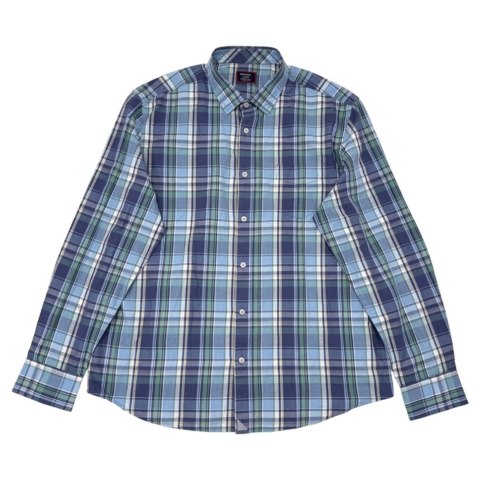 UNTUCKit Shirt Size XL Blue Green Plaid Long Sleeve Button Up Stretch Career